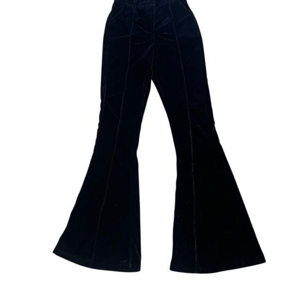 Pretty Little Things Black Velvet Pintuck Detail Flared Trousers  NWT XS